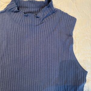 Ann Taylor Ribbed Sleeveless Mock Neck Sweater in Dusty Blue. Lightweight.